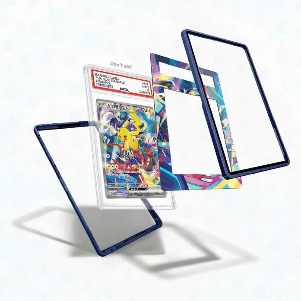 Pokémon trading card with protective blue frames on a white background