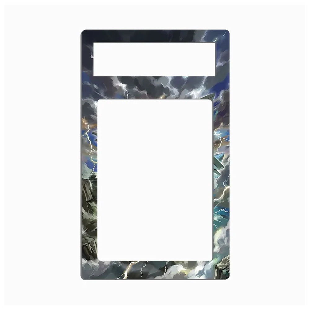 A decorative phone case or frame with a stormy sky illustration, featuring dark clouds, lightning, and blue tones, shown on a plain white background.