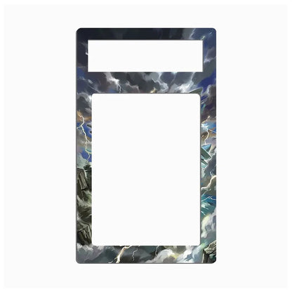 A decorative phone case or frame with a stormy sky illustration, featuring dark clouds, lightning, and blue tones, shown on a plain white background.
