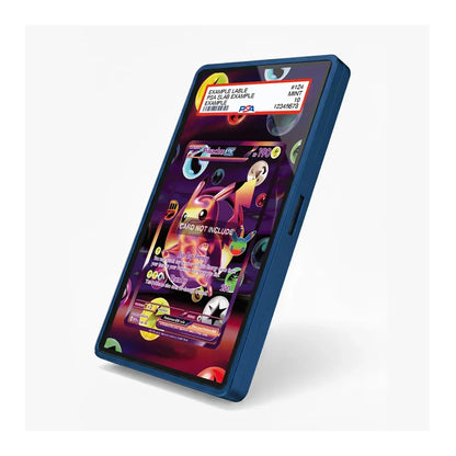 A blue protective phone case shown at an angle on a light gray background, featuring a colorful, cartoon-style graphic print on the screen area.