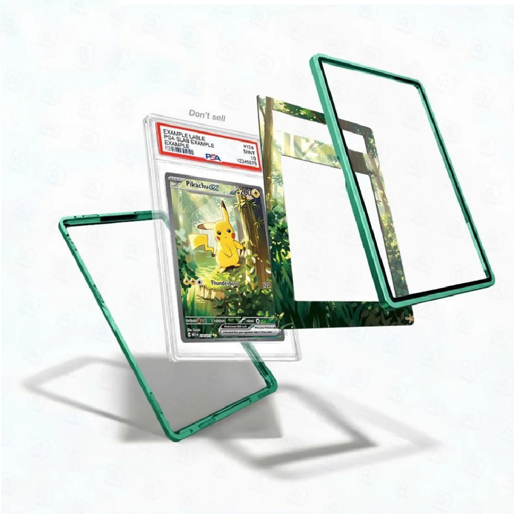 Pokémon trading card with protective green frames on a white background