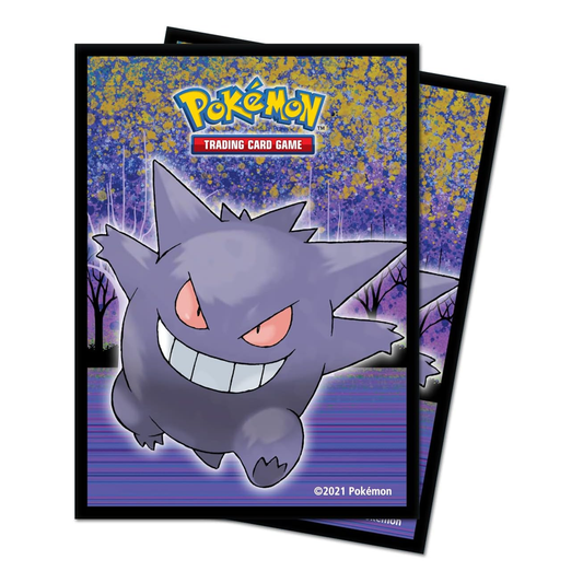 Pokémon trading card game card featuring Gengar with a purple forest background