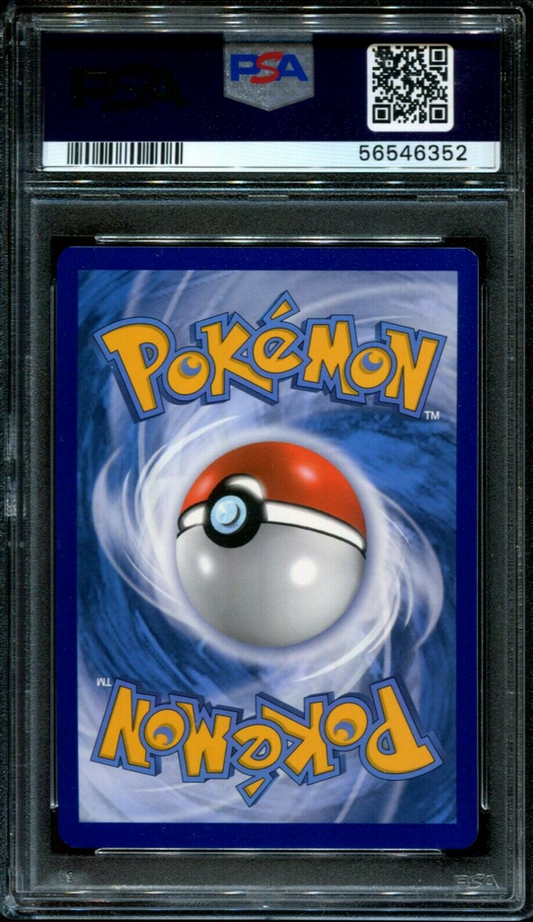 Pokémon trading card in a protective case with a blue border and Pokéball logo.
