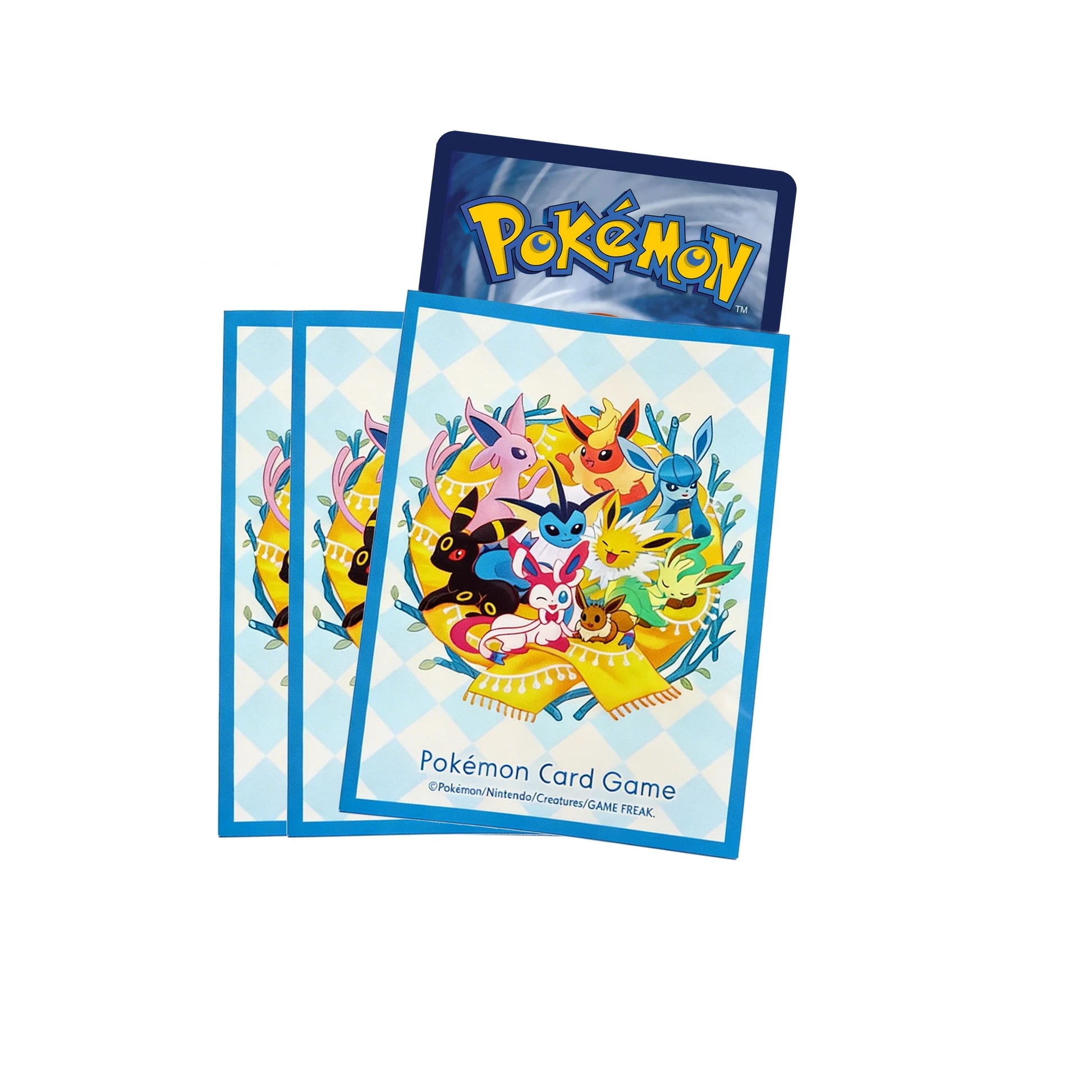 Official Pokémon Center 2024 collection artwork featuring Eevee and all eight Eeveelutions—Vaporeon, Jolteon, Flareon, Espeon, Umbreon, Leafeon, Glaceon, and Sylveon—in a vibrant, high-quality design.