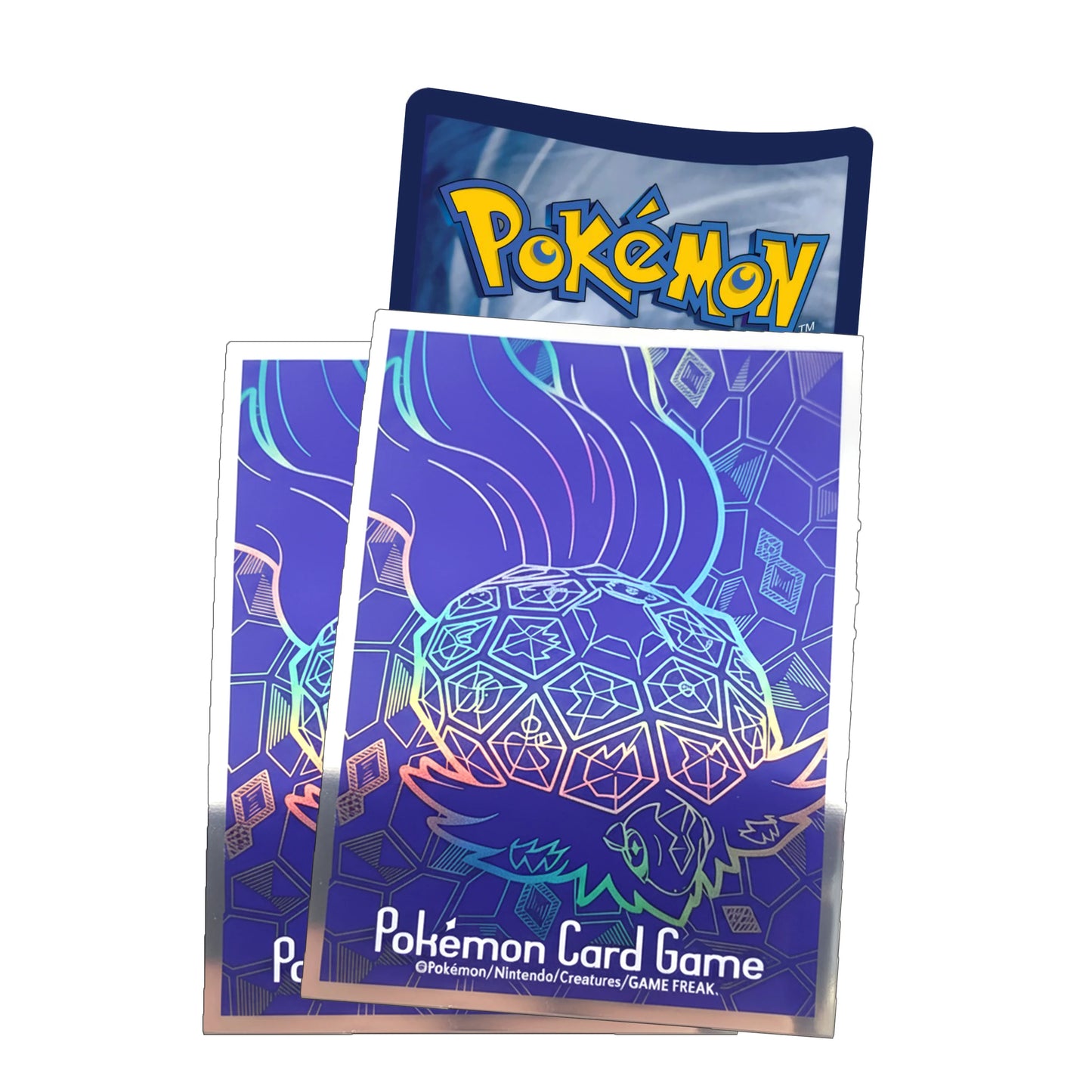 Official Pokémon Center Deck Shield sleeves featuring the Legendary Pokémon Terapagos in its brilliant Stellar Form, showcasing its crystalline shell and prismatic colors.