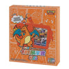 Pokémon Charizard-themed card display gift box in orange packaging, featuring a large Charizard illustration and a sample card holder window on the front.