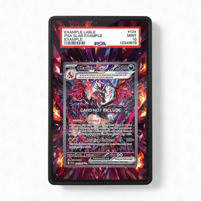 Card in a protective frame with colorful design on a white background