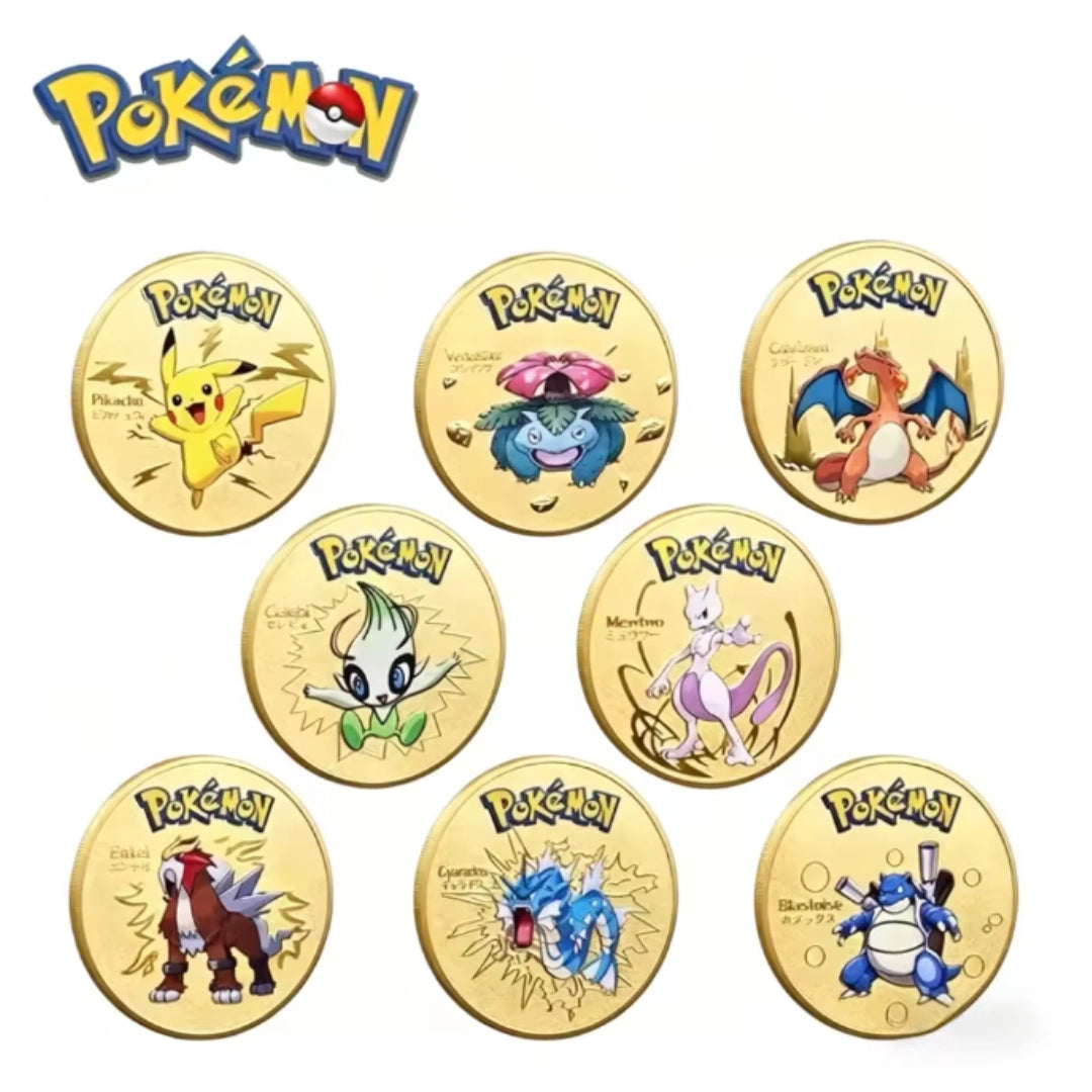 round Pokémon collectible metal coin with golden finish