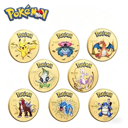 round Pokémon collectible metal coin with golden finish