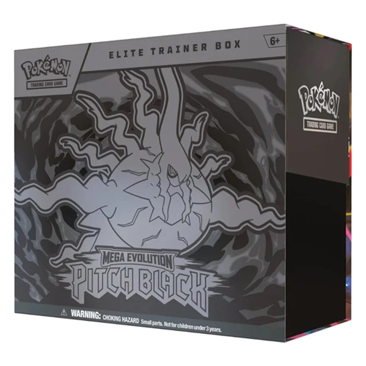 Sealed Pokémon Mega Evolution Pitch Black Elite Trainer Box showcasing exclusive artwork, premium packaging, and collectible Pokémon TCG products.