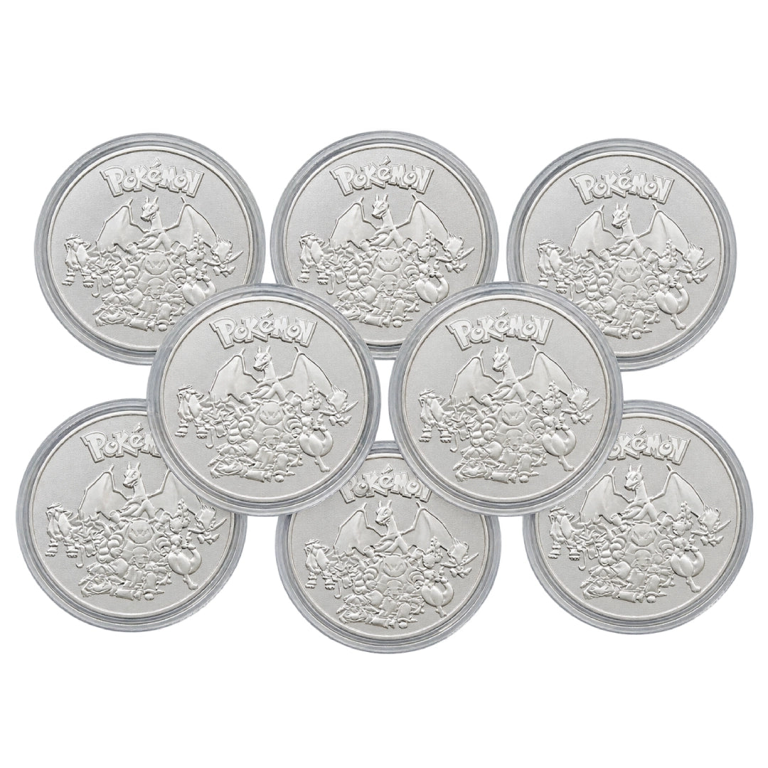 Pokémon silver metal collectible coin set with 8 round coins