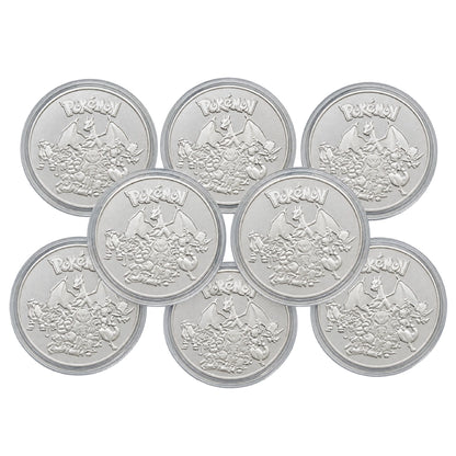 Pokémon silver metal collectible coin set with 8 round coins