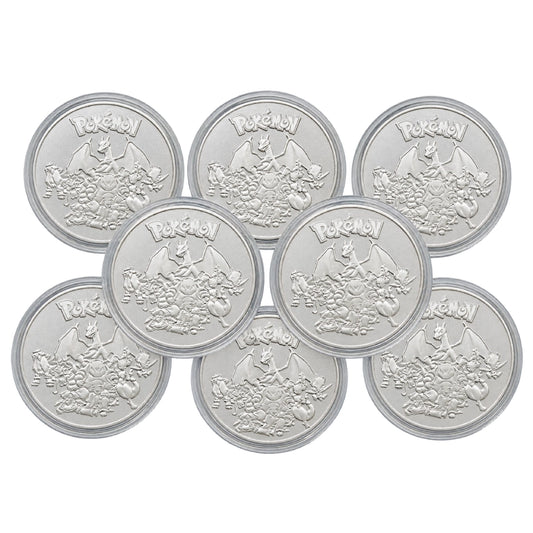 Pokémon silver metal collectible coin set with 8 round coins