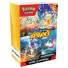 Pokémon Scarlet & Violet Surging Sparks Booster Bundle featuring 6 official English booster packs with Pikachu artwork and premium expansion packaging.