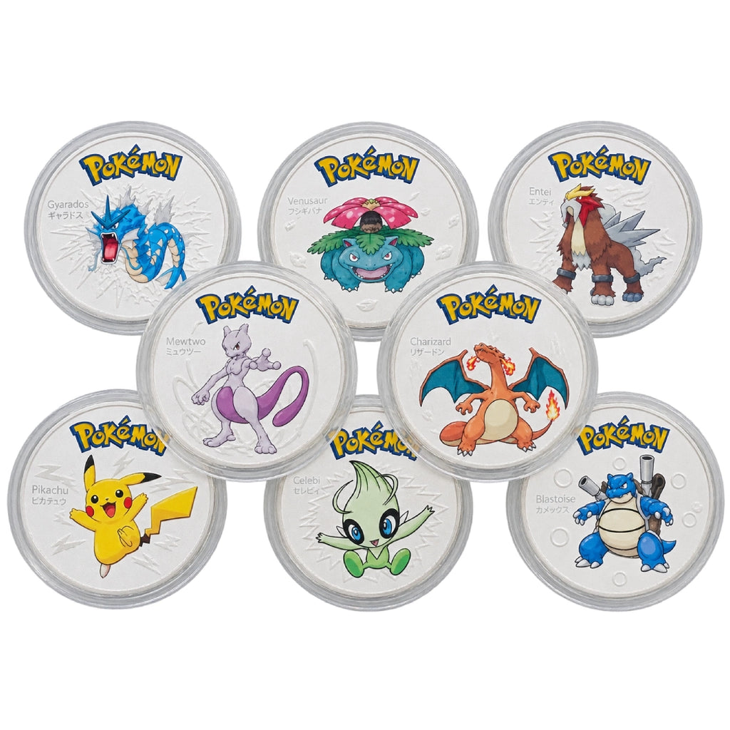 Pokémon Silver collectible metal coin set of 8 round coins