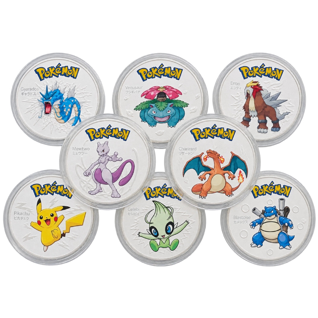 Pokémon Silver collectible metal coin set of 8 round coins