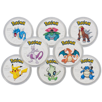 Pokémon Silver collectible metal coin set of 8 round coins