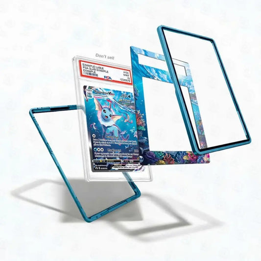Card with a blue border and design on a white background