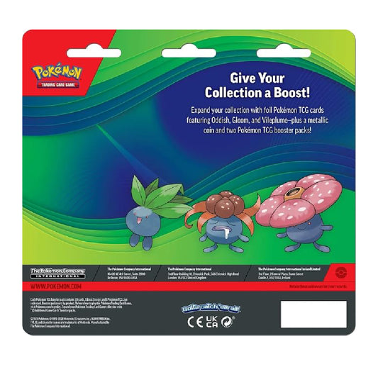 Pokémon Trading Card Game Give Your Collection a Boost! booster pack card, featuring colorful green and blue wave graphics, Pokémon branding, and illustrations of Bulbasaur, Ivysaur, and Venusaur.