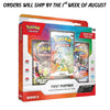 Pokémon Trading Card Game First Partner Illustration Collection Series 2 box set containing three booster packs, shown on a white background with a text banner at the top stating orders will ship by the 1st week of August.