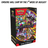 Pokémon Trading Card Game Mega Evolutions Pitchblack Booster Bundle box on a white background with a text banner at the top stating 'ORDERS WILL SHIP BY THE 1st WEEK OF AUGUST'.