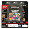Pokémon Trading Card Game League Battle Deck package back, featuring Mega Lucario ex, with card list text and sample card artwork on a black card-hanger backing.