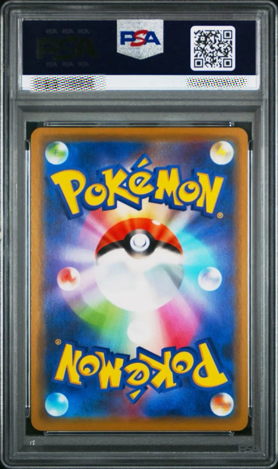 Pokémon trading card in a PSA holder with a colorful design and Pokémon logo.