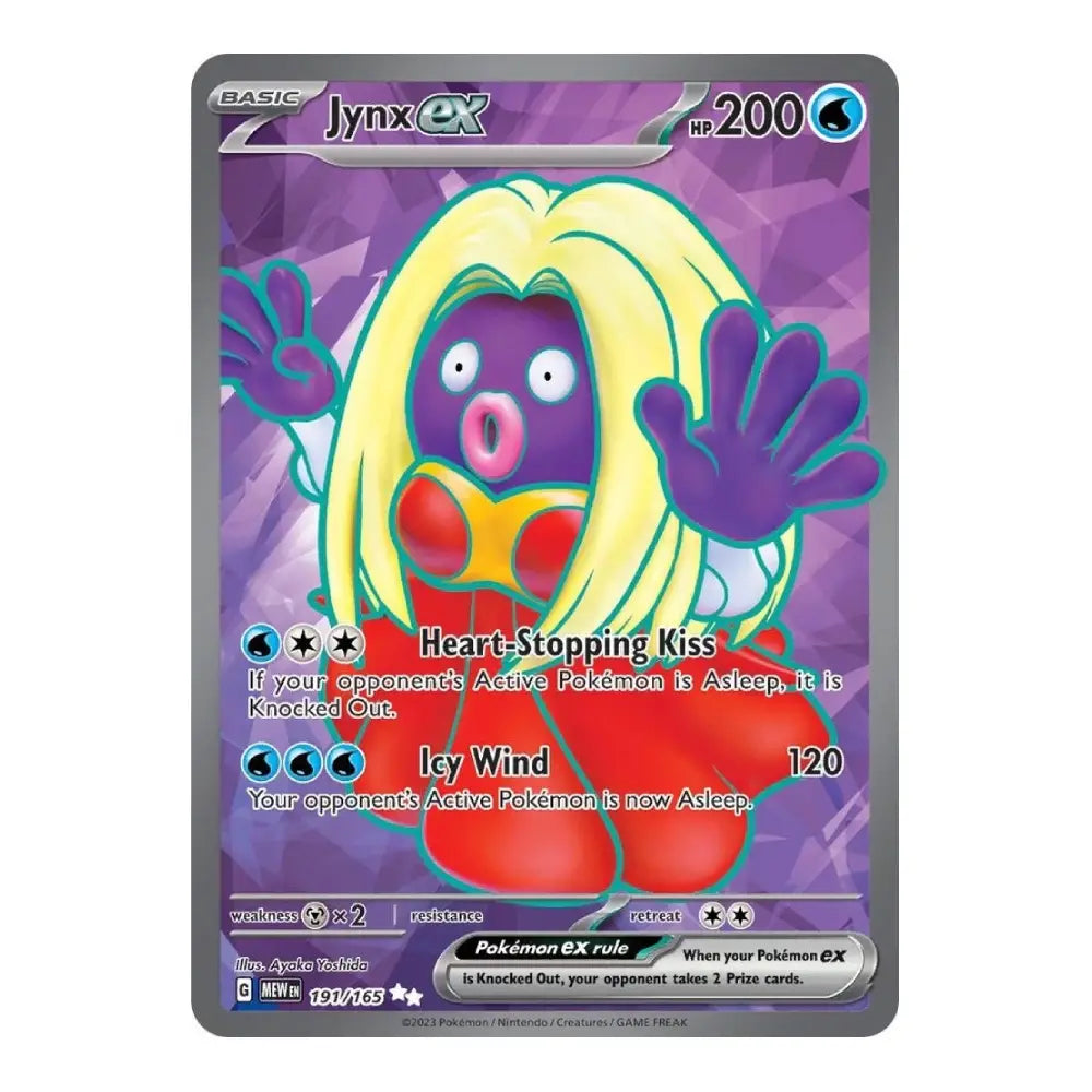 A single Pokémon trading card featuring Jynx EX from the Silver Tempest expansion. The card has a purple geometric background, Jynx with bright yellow hair and red clothing, and silver-gray card borders with black text.