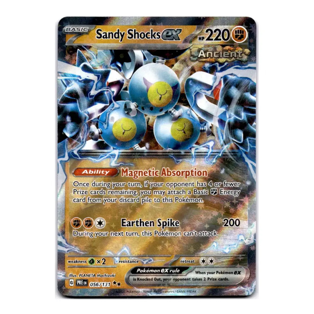 A single Pokémon trading card for Sandy Shocks GX, featuring artwork of a blue electric Pokémon with yellow eyes and energy bars, shown on a plain white background.