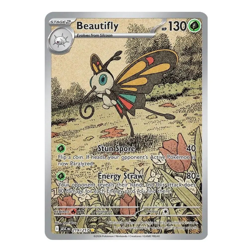 Pokémon card featuring Beautifly with detailed artwork and text on a white background