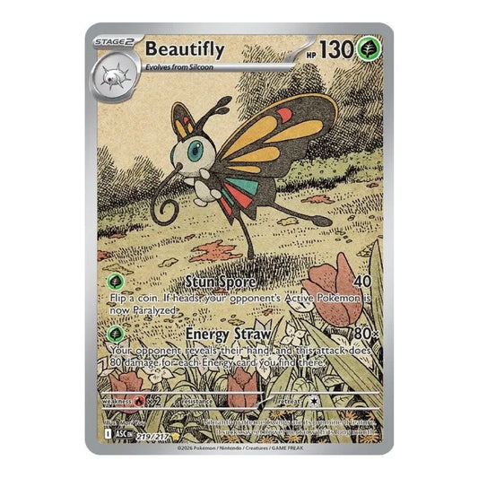 Pokémon card featuring Beautifly with detailed artwork and text on a white background