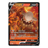 A single Pokémon trading card for Heatran V from the Basic set, featuring artwork of the fire-type Pokémon against a fiery orange and red background, with black card border and text details.