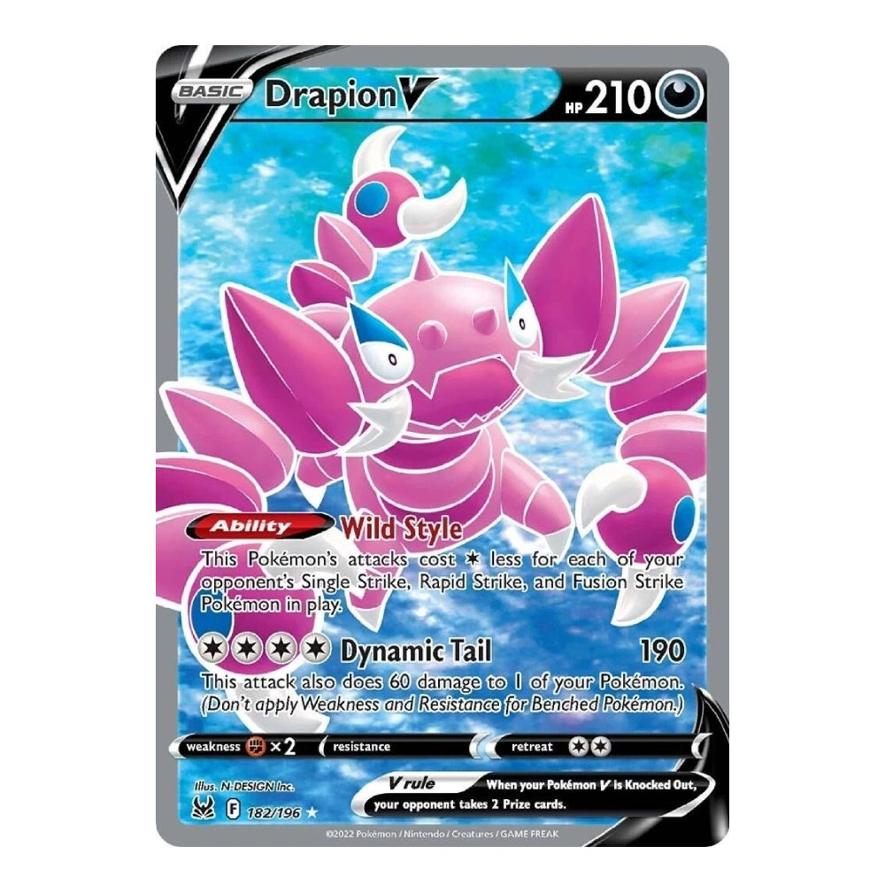 A single Pokémon trading card featuring Drapion, a pink dragon-type Pokémon, shown against a plain white background. The card includes the Drapion name, HP 210, type labels, and Pokémon branding.
