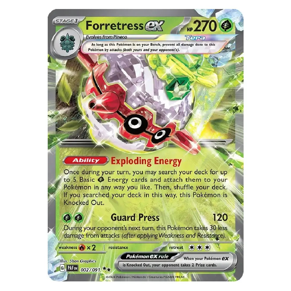 A single Pokémon trading card for Forretress EX, shown flat against a plain white background. The card features artwork of the Pokémon with green, red, and white tones, plus standard card UI elements and text boxes.