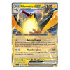 A single Pokémon trading card featuring Kilowattrel EX from the Eevee expansion. The card has a gray border, a yellow and orange energy cost at the top, and artwork of a bird with lightning effects on a dark blue and yellow background.