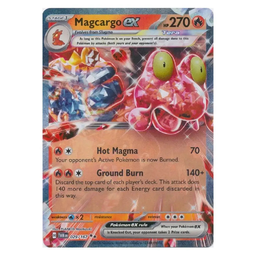A single Pokémon trading card featuring Magcargo EX, with artwork of a pink crystalline creature and card text boxes visible against a plain light background.