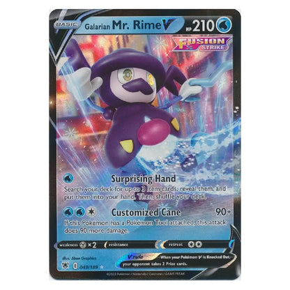 A single Pokémon trading card for Galarian Mr. Rime V, from the Fusion Strike expansion.
