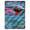A single Pokémon trading card featuring Veluza EX from the Silver Tempest expansion. The card has a holographic blue and silver background with an illustration of the shark-like Pokémon in pink, silver, and red.