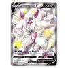 A holographic Pokémon TCG card of Grimmsnarl V, featuring a white creature with pink horns and yellow star energy effects, on a silver card border.