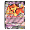 A single Pokémon trading card featuring Dachsbun EX, a Stage 1 Fire-type Pokémon. The card has a holographic silver border and displays the character with fiery orange and yellow fur against a light background.
