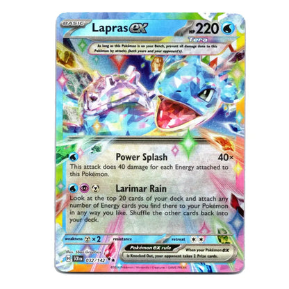 A single Pokémon Tera Lapras EX trading card shown against a plain white background. The card features colorful artwork of Lapras, game text, and the Tera logo, with visible Pokémon branding at the top.