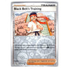 A Pokémon trading card titled "Black Belt's Training" shown upright against a plain light background. The card features illustrated artwork of a martial artist in a white gi with a red headband and black belt, with Pokémon-themed text and effects.