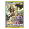 A single Pokémon trading card featuring Kleavor, a Stage 1 Grass-type Pokémon. The card has a yellow border, artwork of Kleavor and a trainer character in a forest, and text for moves Timber Claw and Berserk Tackle.