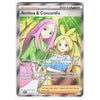 A Pokémon trading card titled "Anthea & Concordia" with illustrated characters on the front, photographed against a plain white background. The card has a holographic silver border and visible Pokémon branding at the top.