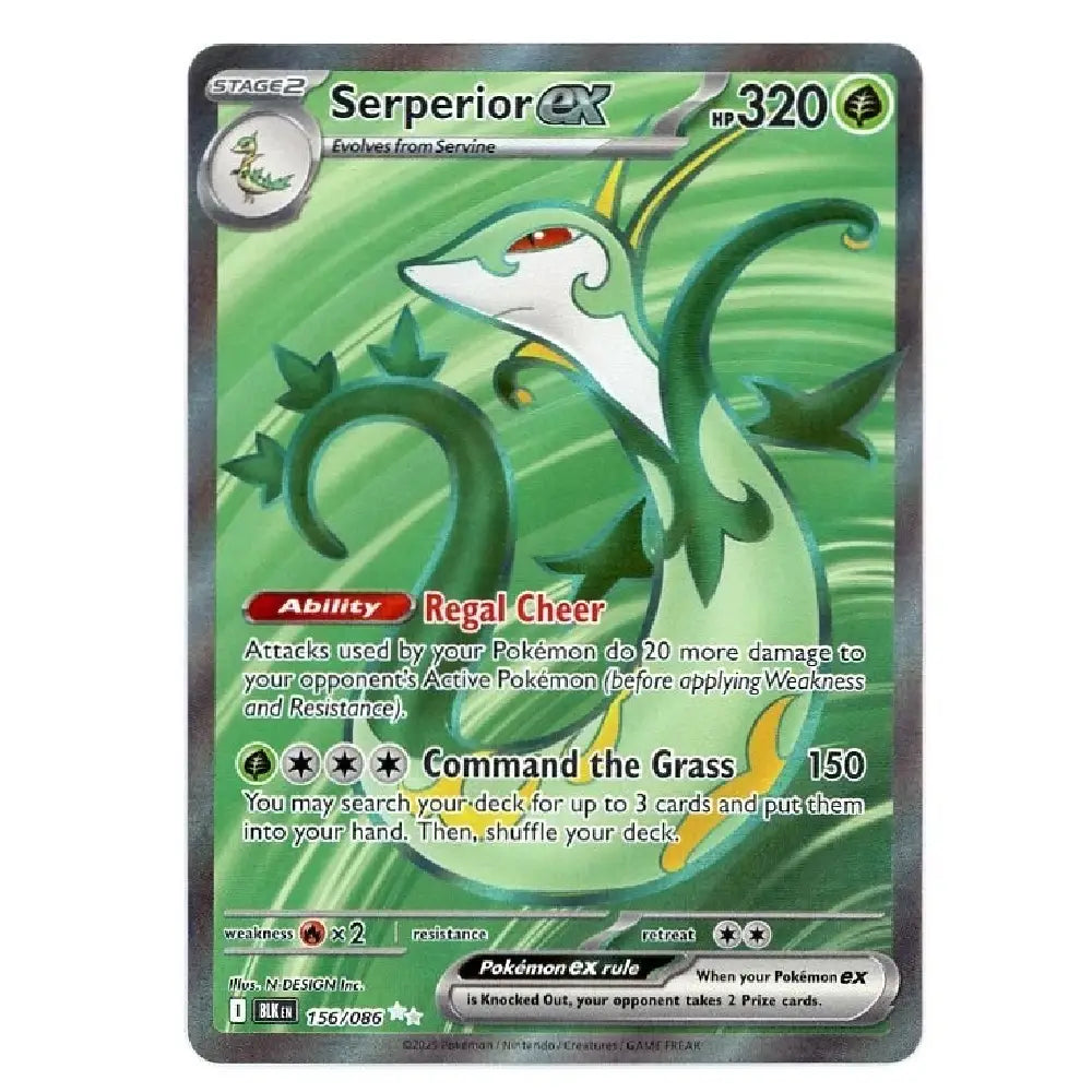A single Pokémon trading card featuring Serperior EX from the GX set, with a green dragon illustration, type line, stats, and card border on a plain light background.