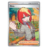A Pokémon trading card featuring the character Mela, a Supporter Trainer card from the Scarlet & Violet expansion. The card has a gray border with orange and silver accents, and the character illustration shows Mela with red hair and a yellow headband in an outdoor setting.