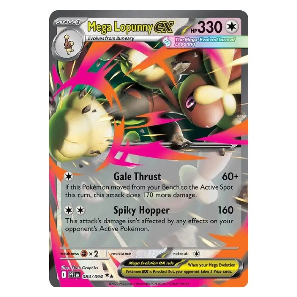 A single Pokémon trading card featuring Mega Lopunny EX, with artwork of the Pokémon, type and stage labels, HP, and attack text on a plain light background.