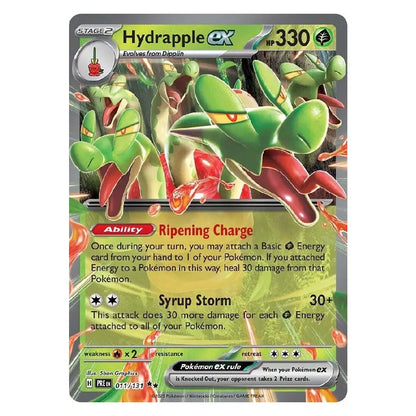 A single Pokémon trading card featuring the EX Hydrapple card, with artwork of green and red Hydrapple characters, type information, HP 330, and Pokémon branding visible on the card.