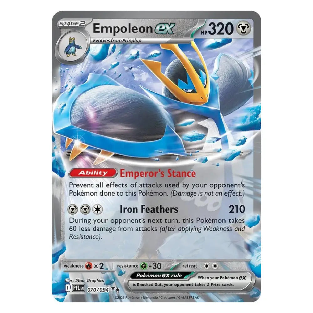 A single Pokémon trading card for Empoleon EX, shown flat against a plain white background. The card features artwork of a blue water-type Pokémon with gold accents, and visible text including 'Starter', 'Stage 2', 'Empoleon EX', 'No.