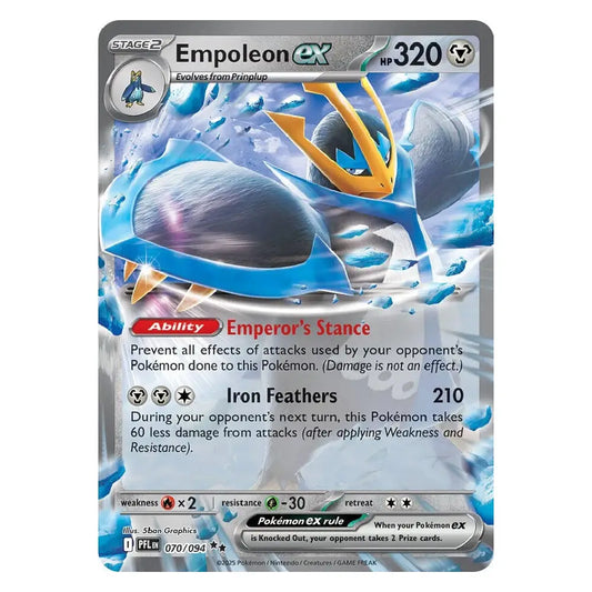 A single Pokémon trading card for Empoleon EX, shown flat against a plain white background. The card features artwork of a blue water-type Pokémon with gold accents, and visible text including 'Starter', 'Stage 2', 'Empoleon EX', 'No.